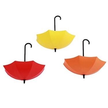 Imagem de Shineweb 3 peças de gancho de parede colorido guarda-chuva chave pendurado suporte de pino de cabelo organizador decorativo (laranja + amarelo + vermelho)