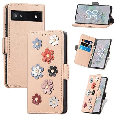 Imagem de Capas de telefone de flores tridimensionais Google Pixel 6a Pixel 6 uma capa de couro slots de cartão fashion clipe de carteira à prova de choque capas Google Pixel 6a (Cáqui, Google Pixel 6a)