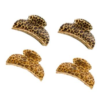 Imagem de LOVEF Grampo de cabelo de plástico preto marrom padrão de leopardo para garra para mulheres - 4 peças