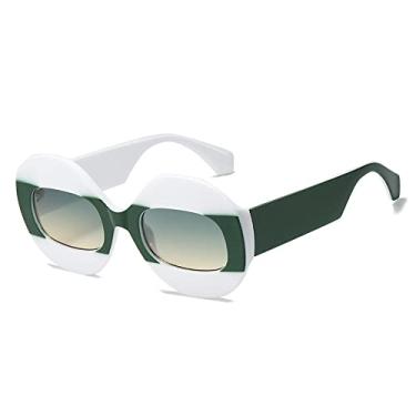Imagem de Óculos de sol redondos de retalhos exclusivos para mulheres moda chique óculos de sol feminino gradiente sexy óculos de sol gafas, branco verde verde, tamanho único