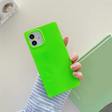 Imagem de Para iPhone 14 13 12 11 Pro Max Mini X XS XR 7 8 14 Plus cases Capa protetora quadrada de cor sólida fluorescente, verde, para iPhone X