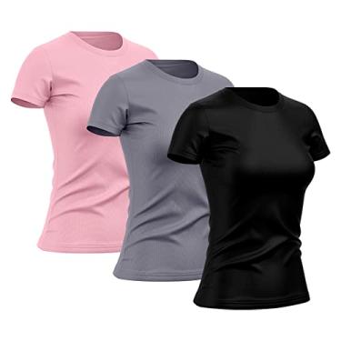 Imagem de Kit 3 Camisetas Feminina Dry Básica Lisa Proteção Solar UV Térmica Camisa Blusa, Tamanho GG