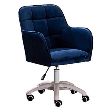 Imagem de cadeira de escritório Cadeira de computador ergonómica giratória Cadeira de escritório Mesa e cadeira Almofada de esponja de veludo Assento Cadeira de apoio para as costas do meio (cor: azul escuro)