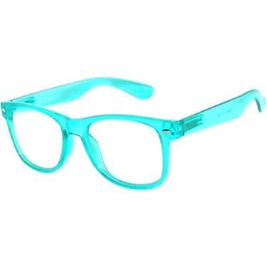 Imagem de Óculos de sol estilo retrô anos 80 clássico vintage unissex nerd armação colorida OWL ®, Turquesa transparente brilhante