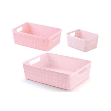 Imagem de Kit 3 Cestos Organizadores Multiuso Rattan Home Organizer P-M-G Cor: Rosa