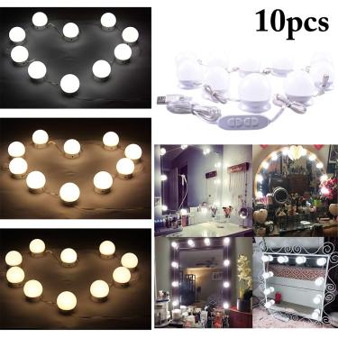 Imagem de Kapmore Luz espelhada de toucador, luzes espelhadas de maquiagem com 10 lâmpadas reguláveis, luminária de carregamento USB para mesa de maquiagem para quarto de vestir