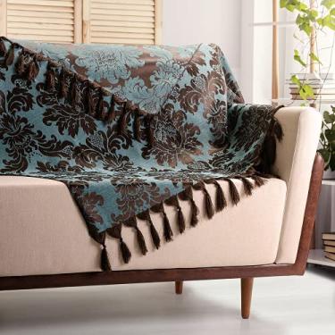 Imagem de Manta para sofá Jacquard medalhão marrom tiffany 1,80 x 1,40