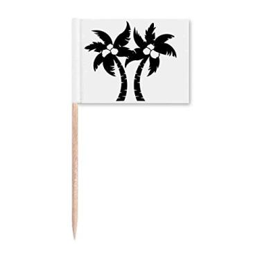 Imagem de Bandeiras de palito de coqueiro preto com contorno de planta de coqueiro, decoração de festa