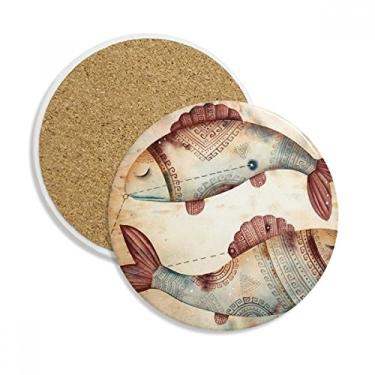 Imagem de March Peixes Constelação Zodíaco Coaster Cup Caneca de mesa Pedra absorvente de proteção de mesa