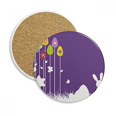 Imagem de Caneca de porta-copos de borboleta roxa festival de religião da Páscoa com pedra absorvente de proteção de mesa