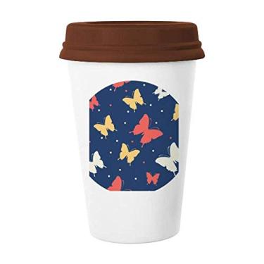 Imagem de Caneca colorida de borboleta em pontos Caneca de café vidro bebendo cerâmica copo tampa