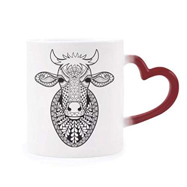 Imagem de Caneca de grés com imagem de vaca grande de animal sensível ao calor que muda de cor vermelha