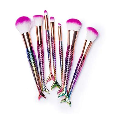 Imagem de Pincel Pinceis De Maquiagem Kit com 7 Pinceis Sereia Calda De Peixe Rosa