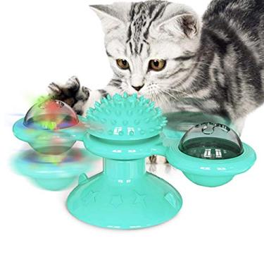 Imagem de Brinquedo giratório para gatos de moinho de vento com bola de LED e bola de gato. Brinquedo interativo para gatos com limpeza de dentes, molar, arranhão, treinamento, alivia a ansiedade, melhora o QI