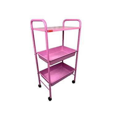 Imagem de CARRINHO AUXILIAR 1 TAMPO MDF E 2 BANDEJAS PLÁSTICAS ROSA
