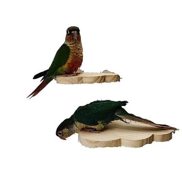 Imagem de Pacote com 2 brinquedos de madeira natural, poleiro de papagaio, gaiola de pássaro para animais de estimação, plataforma de poleiro em forma de nuvem de madeira para periquitos, periquitos, calopsas, conures, araras, tentilhões (pequeno)