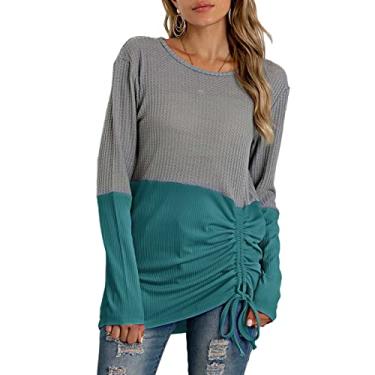Imagem de Suéter Pulôver Feminino, Bainha Com Cordão, Suéter de Gola Redonda Respirável para Escritório para Encontro (3XL)