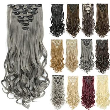 Imagem de IMISSU 7 peças/conjunto de grampo longo encaracolado em extensões de cabelo 16 grampos de extensão de cabelo de cabeça inteira peruca (Cinza escuro)