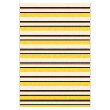 Imagem de Tapete Listrado Fácil Limpeza Moderno Amarelo 140 X 400 Cm