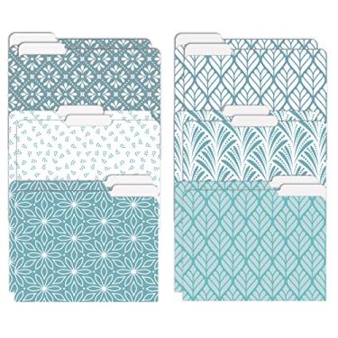 Imagem de Pastas de arquivo decorativas, pacote com 12, 6 , pesadas, tamanho carta (24 x 29 cm) com aba de corte 1/3, designs florais de toque suave, pastas modernas da Better Office Products