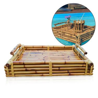 Imagem de Bandeja Flutuante de Bambu para Piscina Resort Hotel Retangular com Alças Cesto Decorativo 