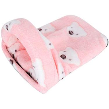 Imagem de Cama para animais de estimação, saco de dormir para hamster quente gaiola confortável para animais pequenos porquinho-da-índia (rosa, G)