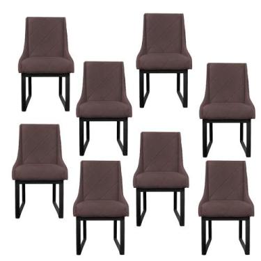 Imagem de Kit 08 Cadeiras Para Sala De Jantar Lizz Base De Ferro Veludo  Rosê -