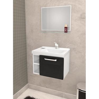 Imagem de Gabinete para Banheiro com Espelho Metal 39x52x39cm Branco e Preto Amora Cozimax