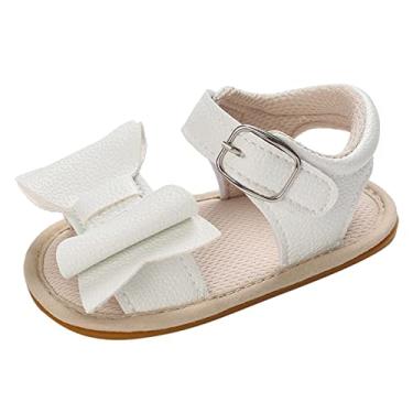 Imagem de Sapatos infantis primavera e verão meninos e meninas sandálias cor sólida laço fivela bico aberto bonito e bebê, Branco-G, 5 Infant
