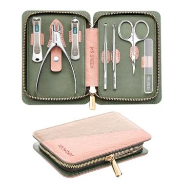 Imagem de Conjunto de manicure 7 peças, conjuntos de pedicure, conjuntos de cortadores de unhas, cortador de unhas profissional de aço inoxidável com capa de viagem