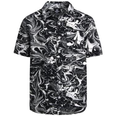 Imagem de Volcom Camisa de botão para meninos - Camisa havaiana casual de algodão de manga curta - Camisa infantil com colarinho para meninos (8-16), Preto, 8