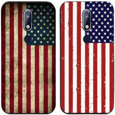 Imagem de 2 peças retrô dos Estados Unidos bandeira americana EUA impressa TPU gel silicone capa de telefone traseira para Nokia (Nokia 7.1)