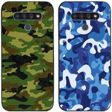 Imagem de 2 peças de capa de telefone traseira de silicone em gel TPU impresso camuflagem legal para telefone LG (LG Q51)