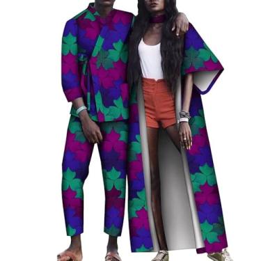 Imagem de XIAOHUAGUA Conjunto de roupas de casal africano combinando com estampa Kente, vestidos para mulheres, homens, roupas de ancara, blusa e calça de festa, T10, Small