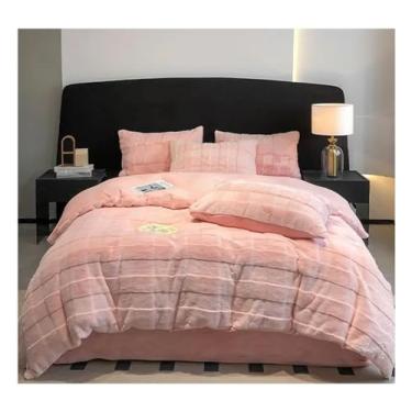 Imagem de Jogo de cama queen de luxo de inverno, capa de edredom de pelúcia quente engrossada com fronha, conjunto de lençóis de cama 4 peças, macio (9 solteiros)