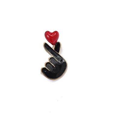 Imagem de Broche de gesto de mão e coração fofo moderno broche de lapela em linguagem de sinais de dedo mini broche de coração, esmalte, na gem