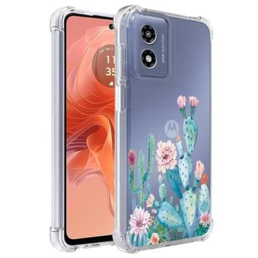 Imagem de Sidande Capa para Moto G24, para Motorola G04 4G XT2423-1 XT2421-2 Capa para meninas e mulheres, capa protetora de telefone transparente floral macia flexível TPU fina para Motorola Moto G24 4G Cacto
