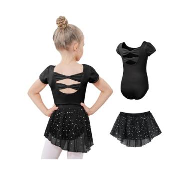Imagem de Gogokids 2 peças de collant de balé para meninas, vestido de dança infantil com combo de saia brilhante removível, B2-ballet preto (saia brilhante), 6-7 anos