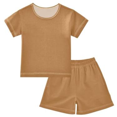 Imagem de CHIFIGNO Conjunto de duas peças para meninos e meninas, blusa de manga curta + conjunto de shorts, conjunto de roupas de verão fofas para crianças, Bronze, 10 Anos