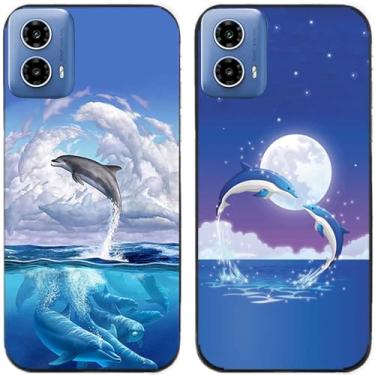 Imagem de 2 peças de capa de telefone traseira de silicone em gel TPU com estampa fofa para Motorola Moto G34 5G (golfinhos)