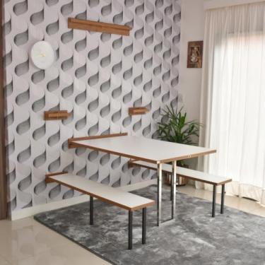 Imagem de Kit Mesa Dobrável Retrátil de Parede INOX Com Bancos 1,40m - Branco/Noronha