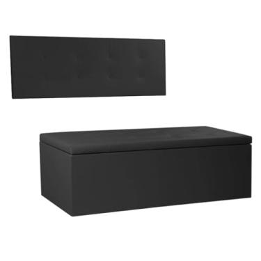 Imagem de Kit Painel e Calçadeira Baú Queen 1,60m Berlim Corano Preto - Pallazio