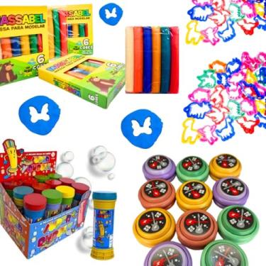 Imagem de Kit de Lembrancinhas Infantil - 20 Massinha de Modelar, 20 Bolhas de Sabão, 20 Forminhas e 20 Ioios Coloridos