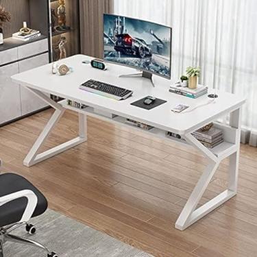 Imagem de Mesa de computador em forma de K, mesa de trabalho ergonômica para estudo, estação de trabalho para home office, mesa para pc, mesa de jogos com portas USB e gerenciamento de cabos, branca,
