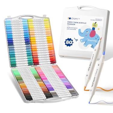 Imagem de ENMY Canetas marcadoras de tinta acrílica, marcadores de acrílico de ponta dupla de 80 cores com estojo portátil para materiais de arte e artesanato para vidro, cerâmica, rocha, tela, artesanato faça