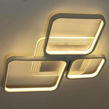 Imagem de Luminária de Teto Plafon Moderno 3 Círculos ou Quadrados 40W Led Morno 3000K Bivolt (Quadrados Brancos)