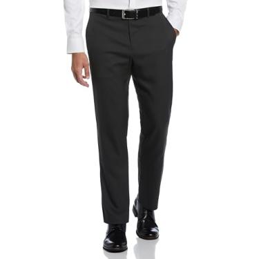 Imagem de Perry Ellis Calça social masculina de sarja com ajuste moderno, frente lisa, tecido elástico, macia e durável, perna reta, Carvão, 31W / 32L