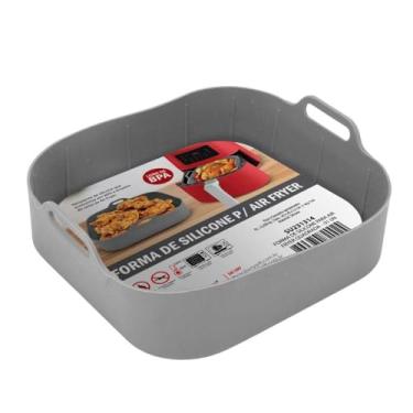 Imagem de Forma Forminha de Silicone Air Fryer Quadrada 20cm Fritadeira Assadeira Quadrada Antiaderente Cinza