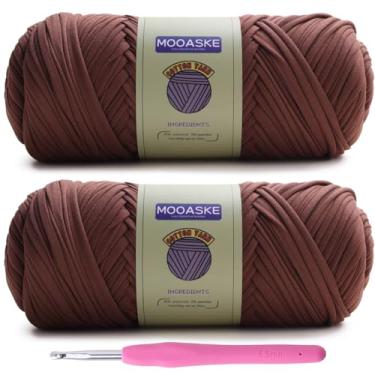 Imagem de Mooaske Pacote com 2 camisetas de crochê para fazer você mesmo tricô pano de crochê bolsa de bonecas - 400 g de fio grosso grosso para crochê com tecido elástico de mistura de poliéster-elastano
