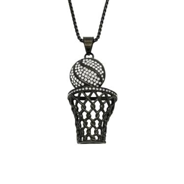 Imagem de Blowin Colar de basquete hip hop de aço inoxidável com pingente de aro de zircônia cúbica embutida para homens namorado, Aço inoxidável, Zircônia cúbica
